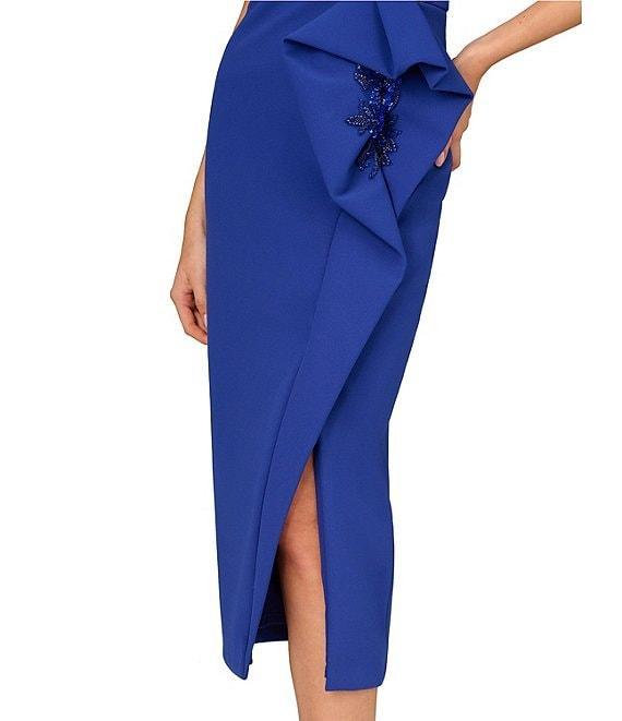 Aidan Mattox Bonded Crepe Strapless Sleeveless Embellished Drape Midi Sheath Dress Product Image