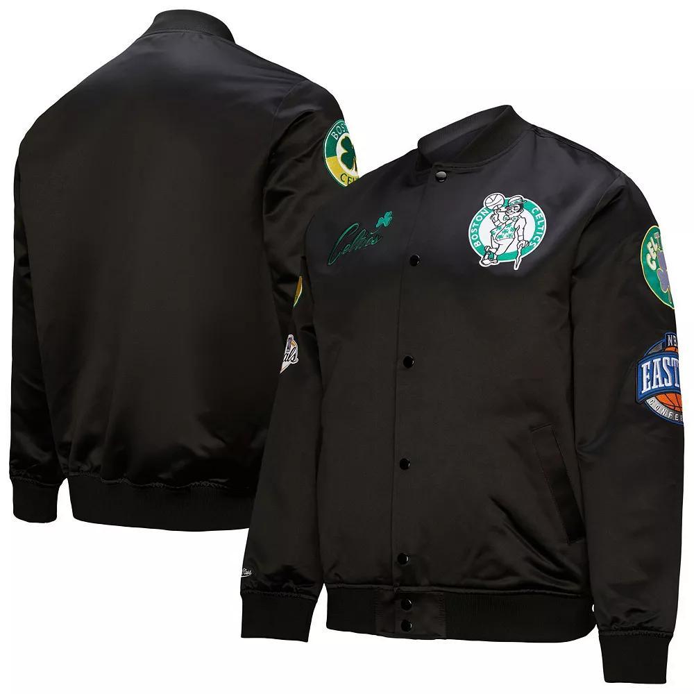 Men's Black Boston Celtics Hardwood Classics Blackout Collection Satin Full-Zip Jacket,  Product Image