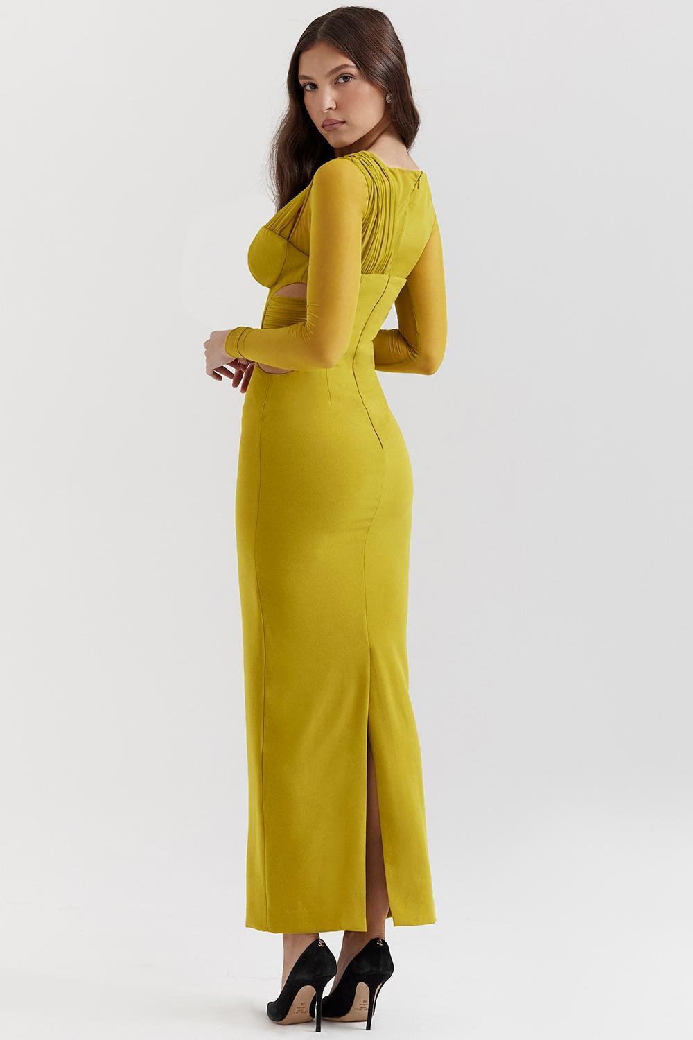 Zahra  chartreuse plunge maxi dress Product Image