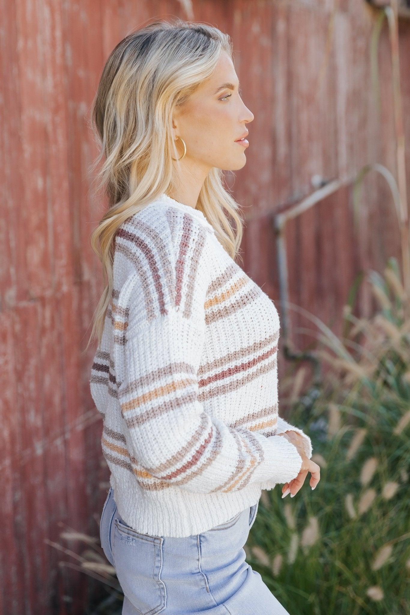 White Multi Stripe Ribbed Sweater-FINAL SALE Product Image