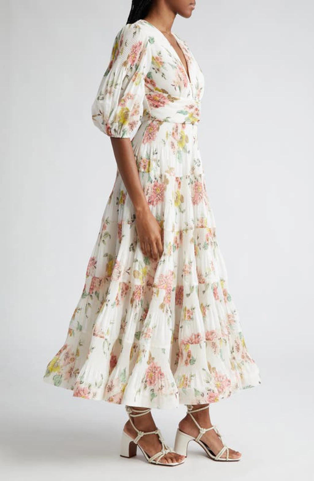 Floral Printed Pleated Midi Dress In Coral Floral Product Image