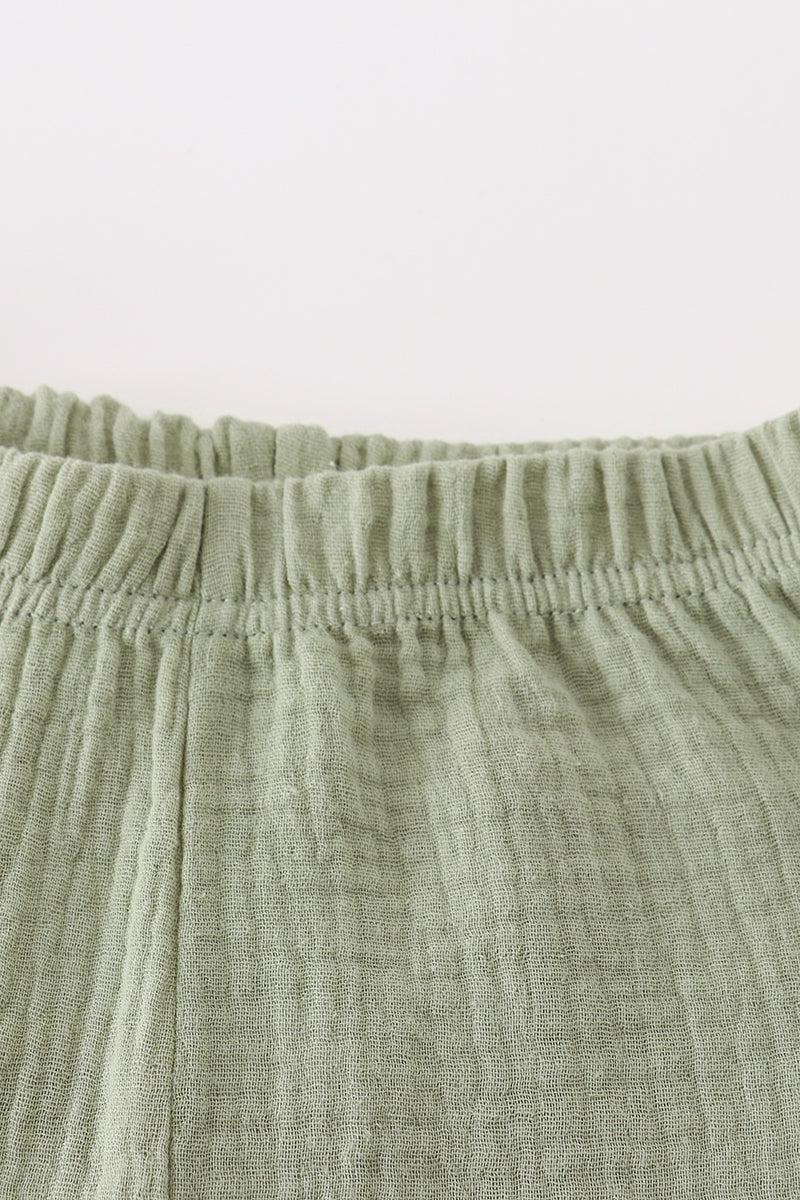 Premium Sage muslin ruffle shorts set Product Image
