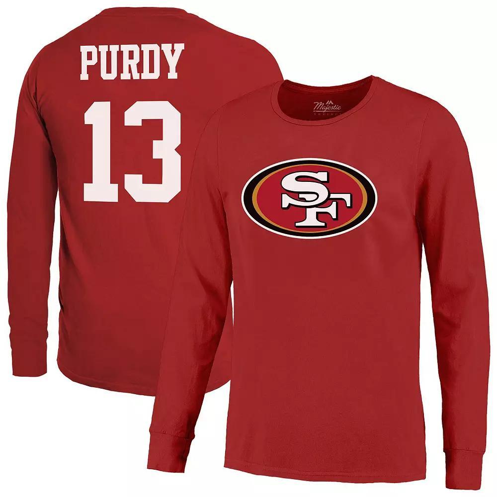 Men's Majestic Threads Brock Purdy Scarlet San Francisco 49ers Name & Number Long Sleeve T-Shirt,  Product Image