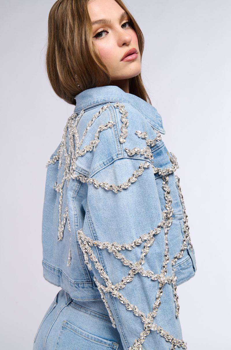 MAKE A WISH RHINESTONE EMBELLISHED DENIM JACKET Product Image