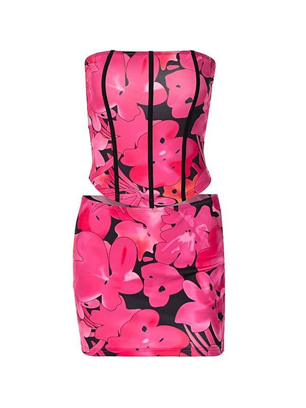 Floral Print Bandeau Top & Slim Mini Skirt Set Product Image