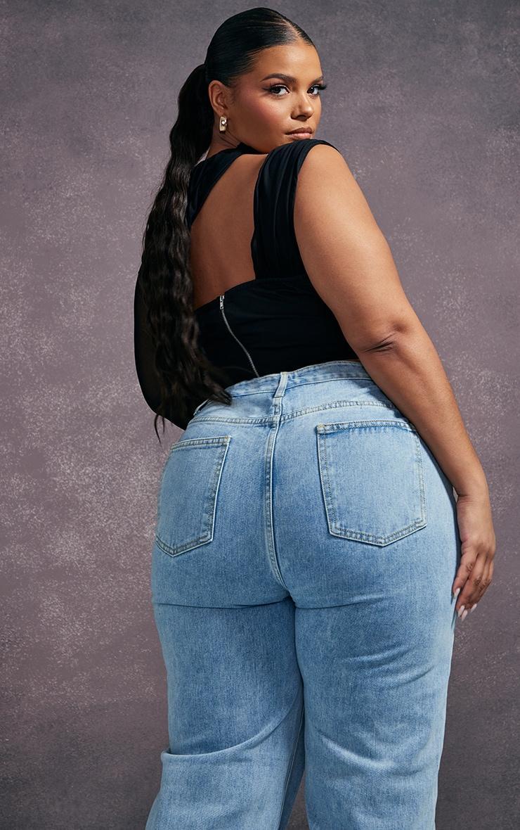 Plus Black Mesh Corset Top Product Image