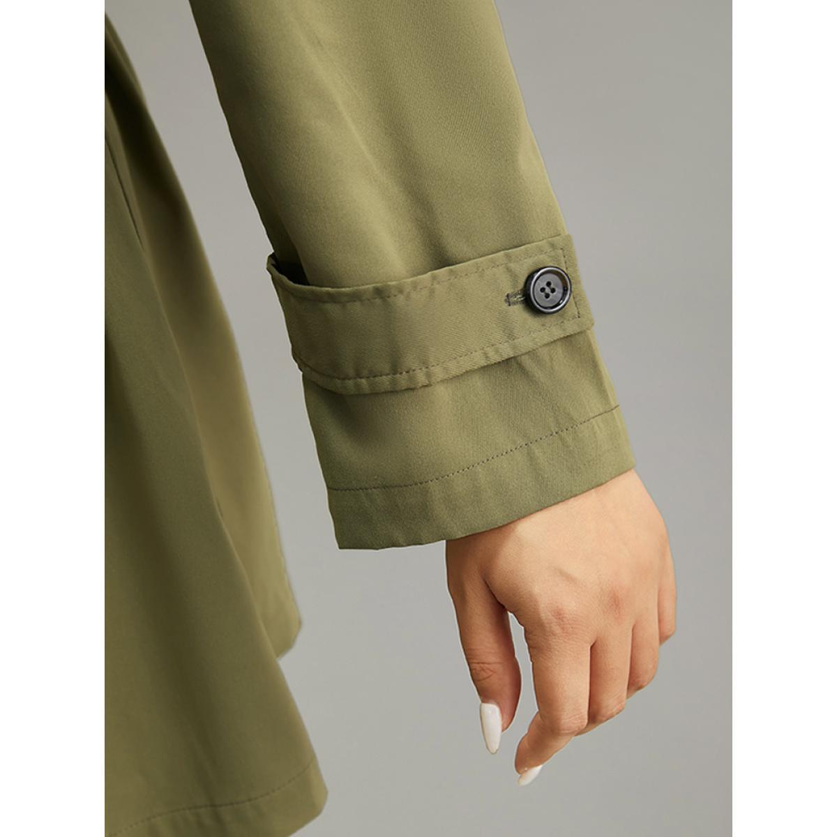 Plus Size Plain Double Breasted Belted Pocket Windbreaker Women ArmyGreen Casual Plain Ladies Dailywear Winter Coats BloomChic 28/5X Product Image