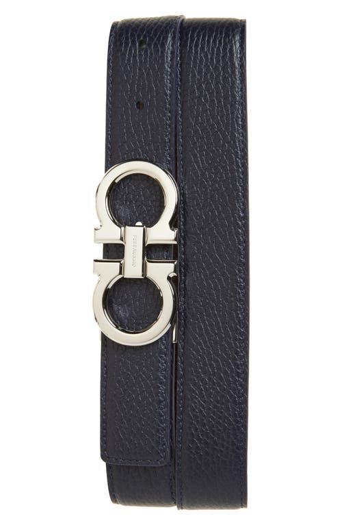 FERRAGAMO Reversible Double Gancio Leather Belt In Midnight Oxblood Product Image