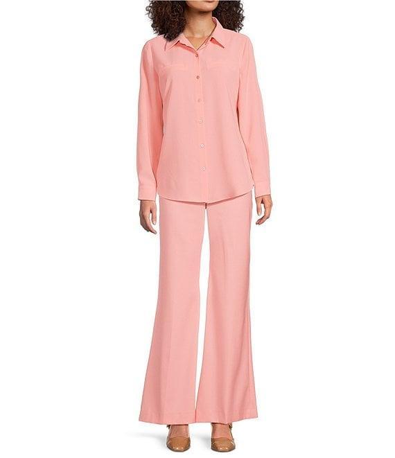 Alex Marie Piper Lightweight Soft Crepe de Chine Point Collar Long Sleeve Button Front Top Product Image