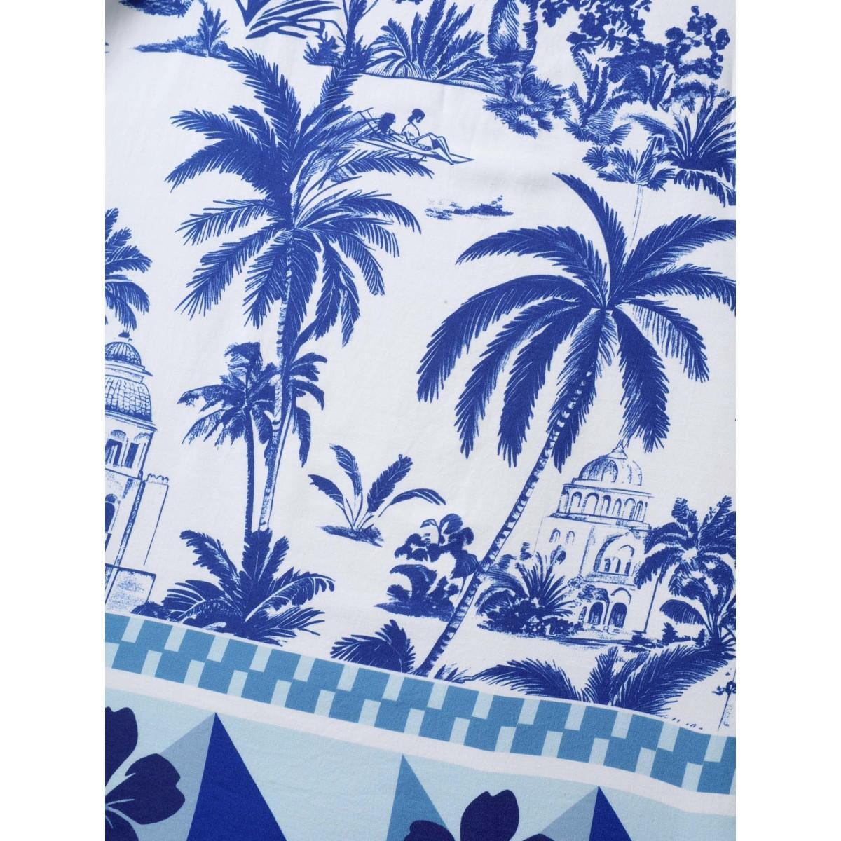 Plus Size Garden Print Stretchy Waist Pockets Midi Dress Skyblue Women Halter neck Sleeveless Curvy BloomChic 26/4X Product Image