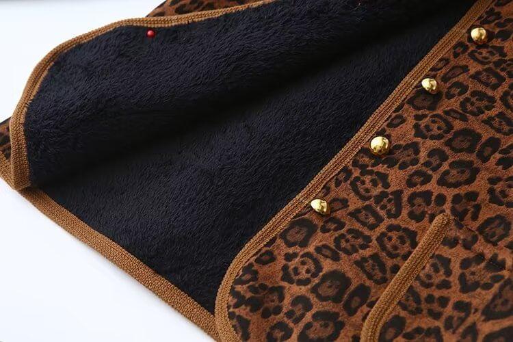 Plus Size Leopard Print Fleece-Lined Button Jacket Product Image