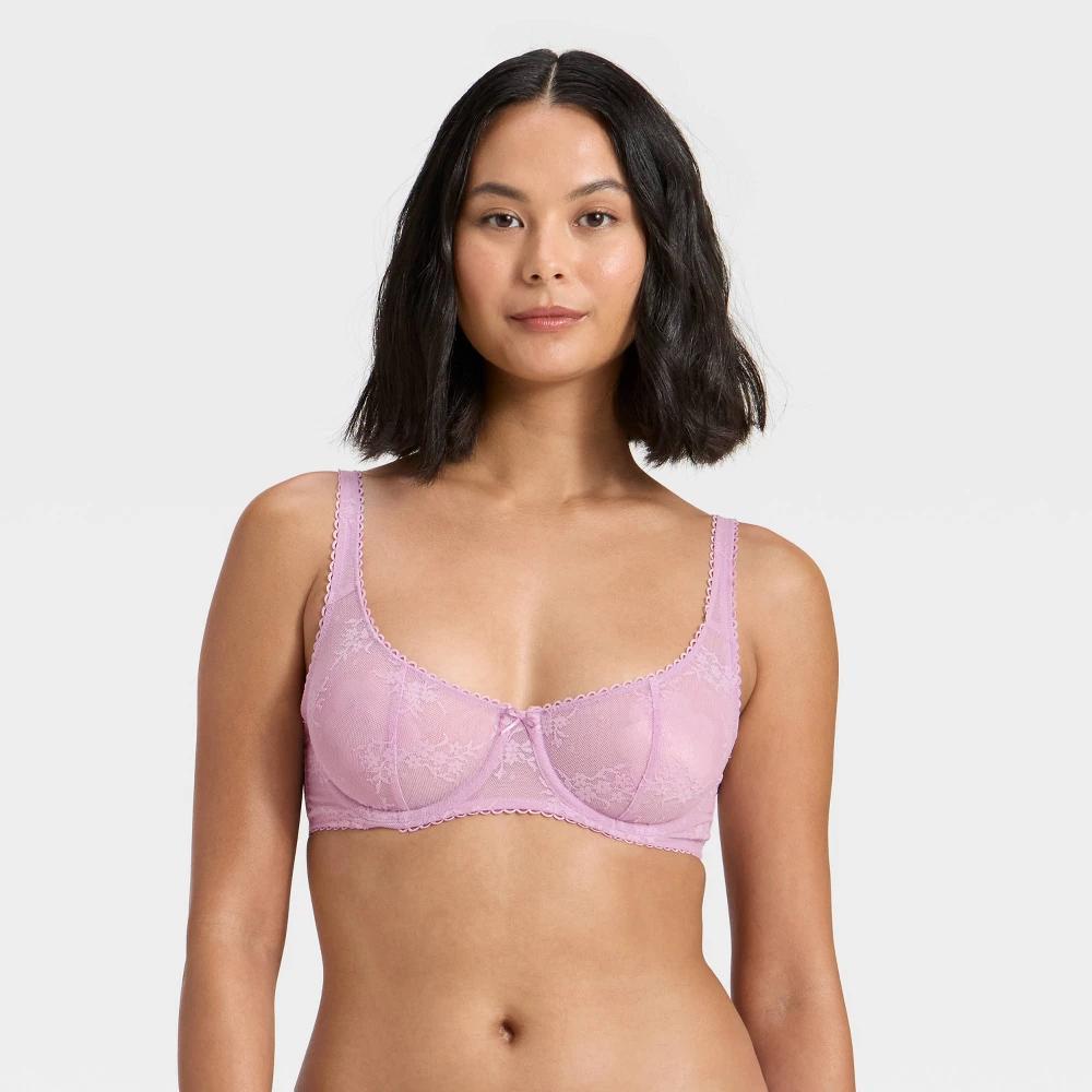 Women's Lace Unlined Balconette Bra - Wild Fable™ Lilac Purple 38D Product Image