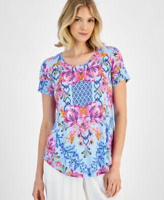 Jm Collection Womens Printed Scoop-Neck Short-Sleeve Top, Created for Macys Product Image