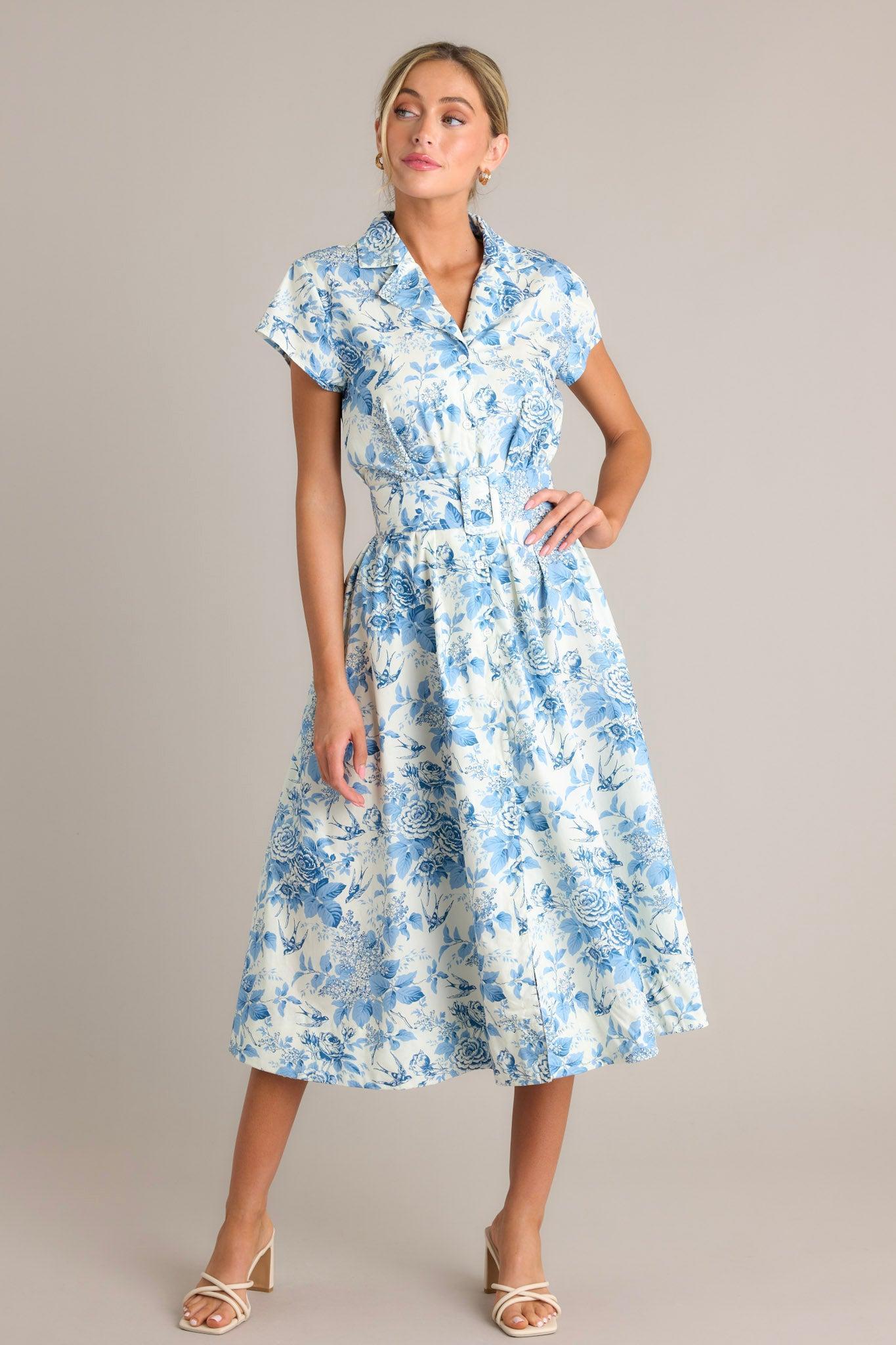 Even The Score Blue & White Midi Dress Product Image