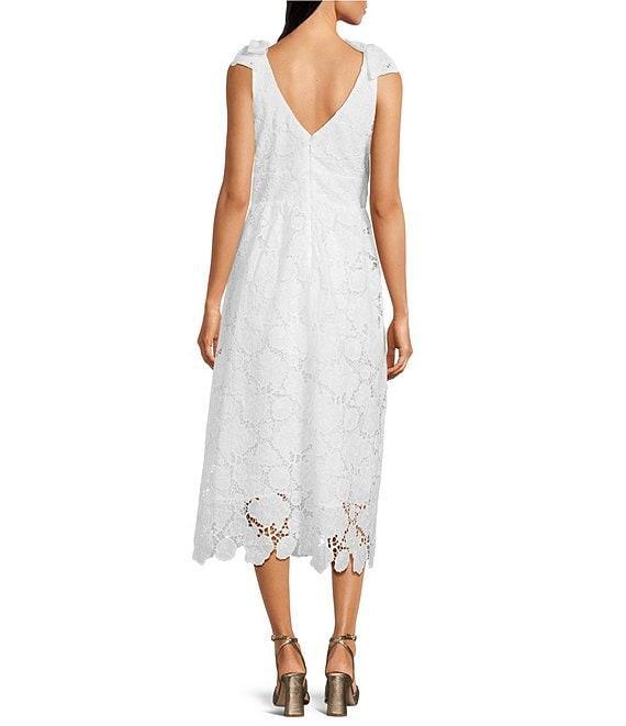 Layered With Love Dixie Lace V-Neck Sleeveless Tie Shoulder Scallop Hem Midi Dress Product Image