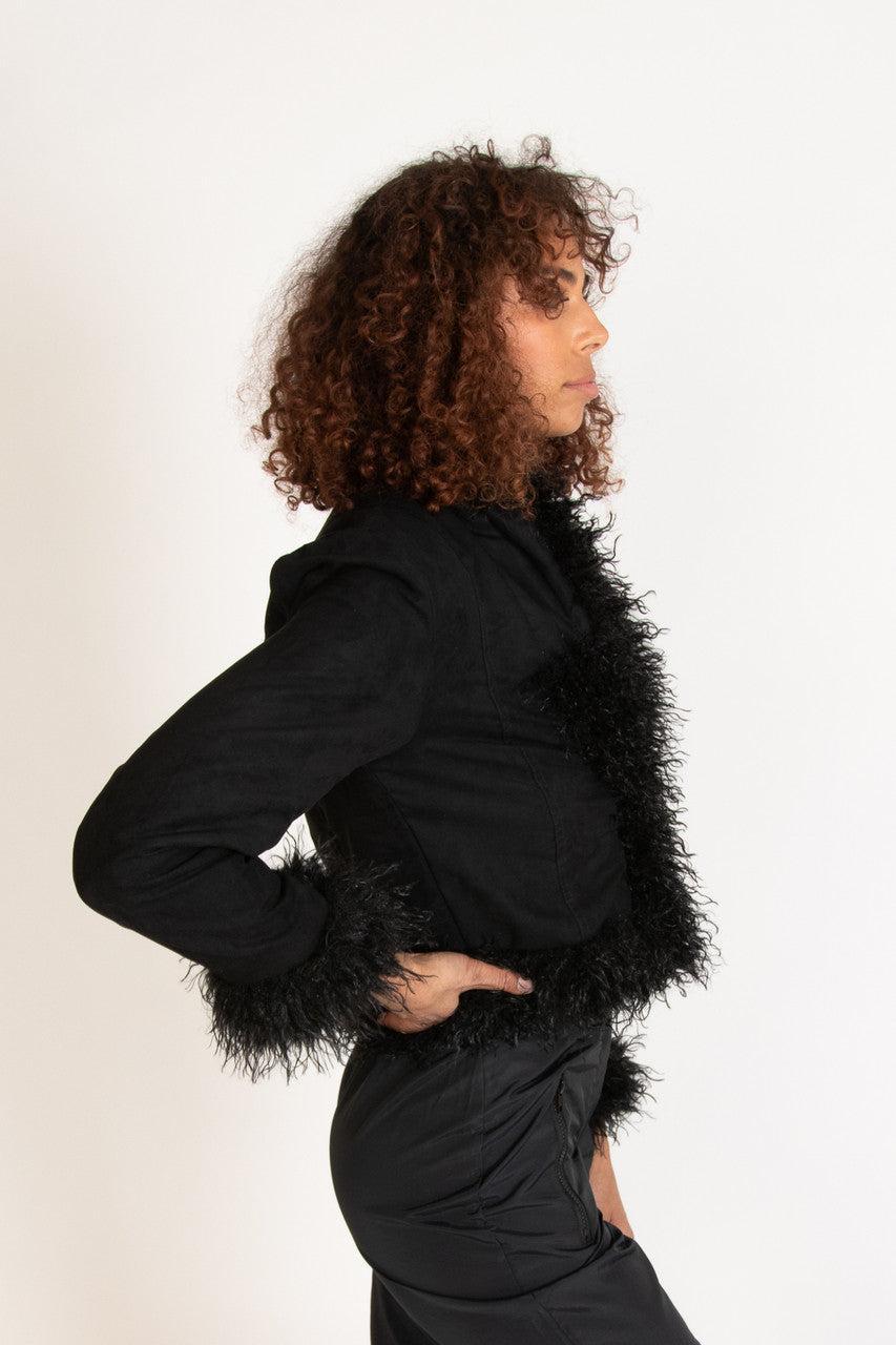 Fur Trim Suede Jacket Product Image