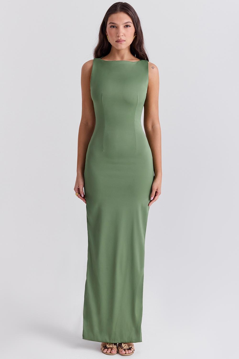 Filomena Olive Boat Neck Maxi Dress Product Image