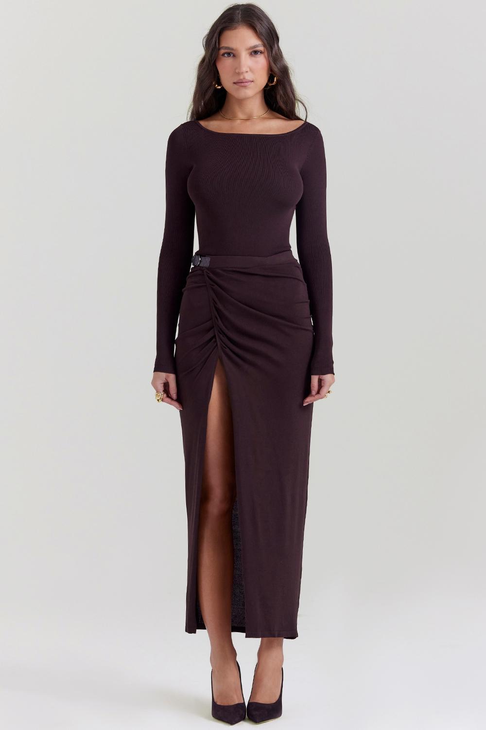 Lilas Espresso Knit Midi Skirt Product Image