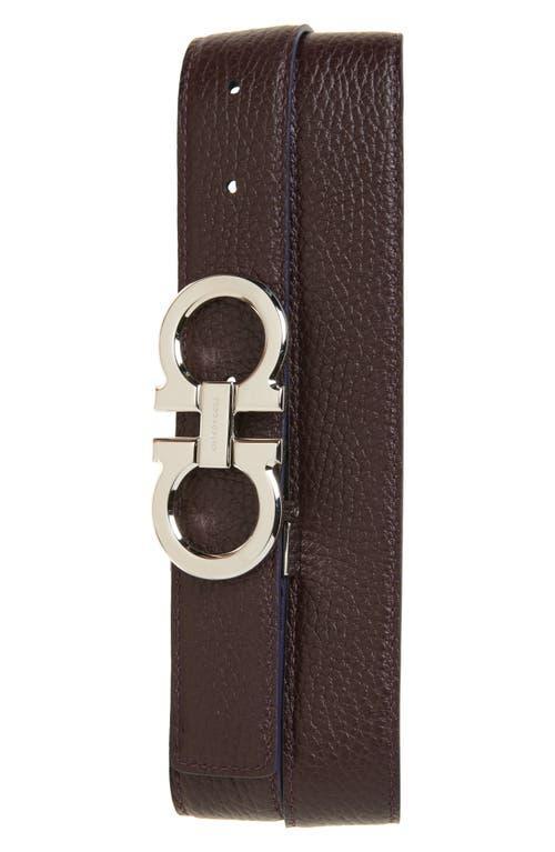 FERRAGAMO Reversible Double Gancio Leather Belt In Midnight Oxblood Product Image