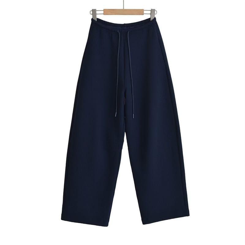 Drawstring Waist Plain Wide Leg Pants Product Image