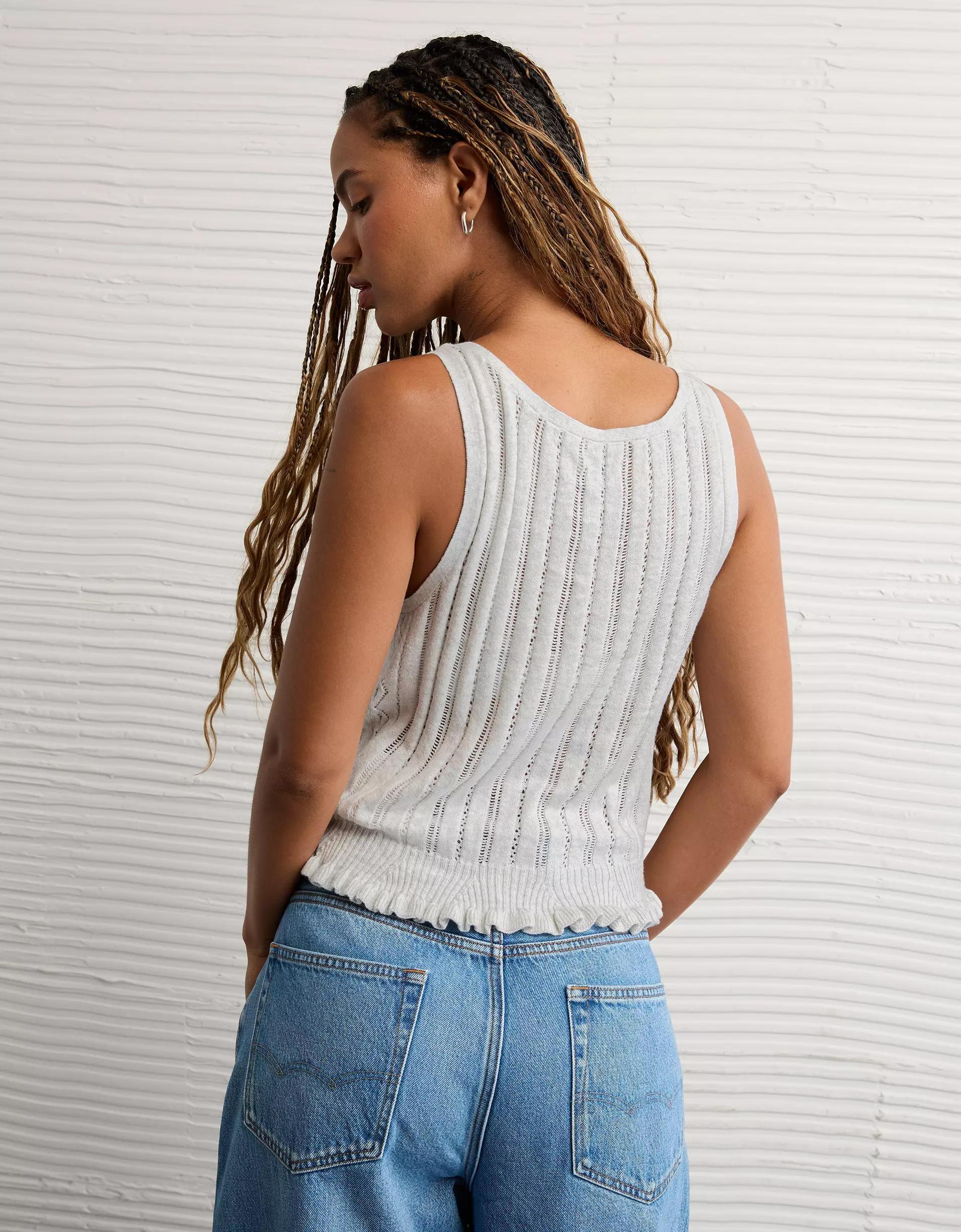 AE Pointelle Peplum Sweater Tank Top Product Image