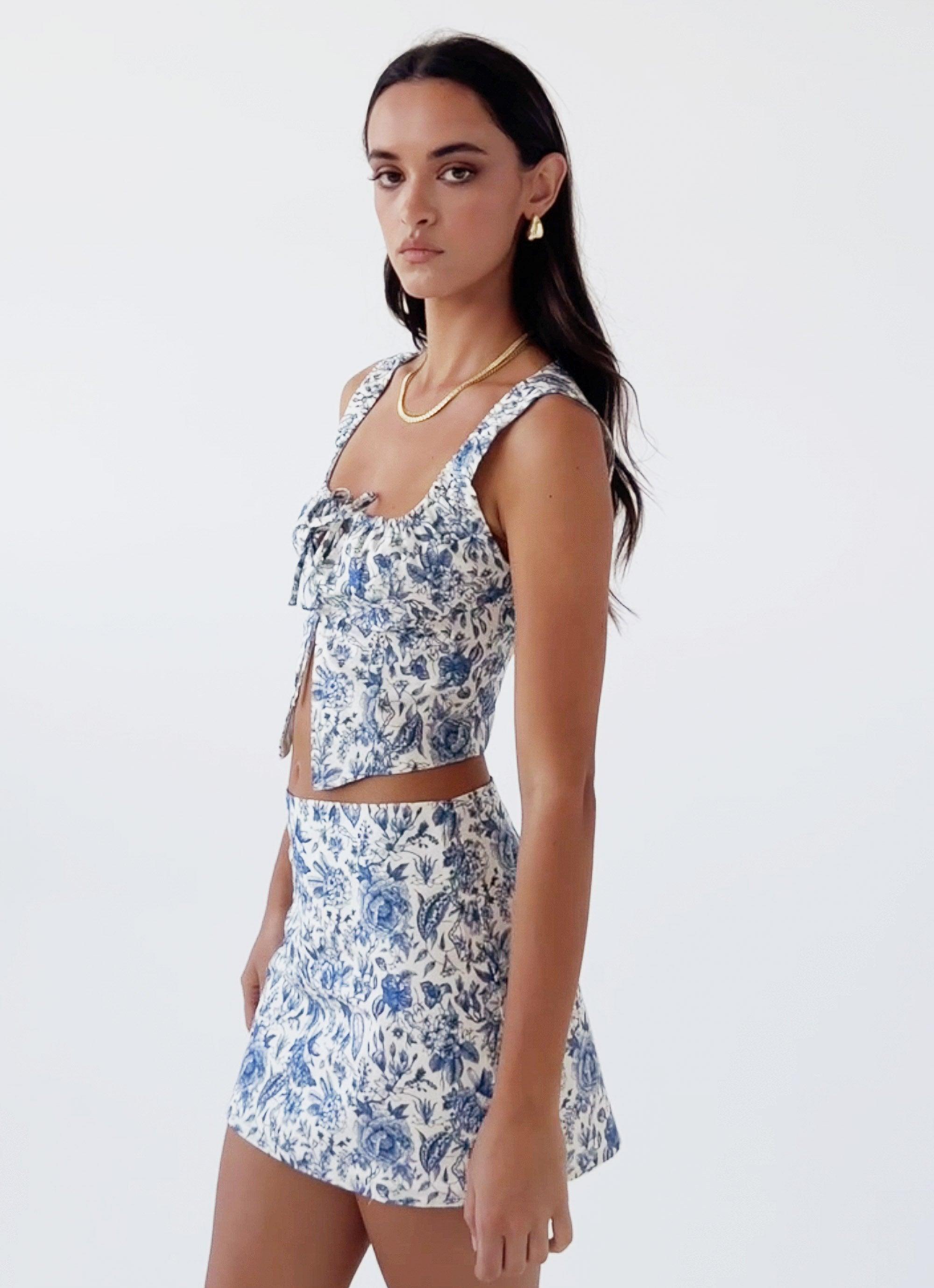 Take Me Away Corset Top - Blue Paisley Product Image