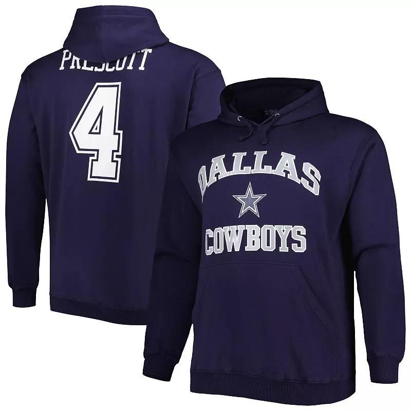 Men's Fanatics Branded Dak Prescott Navy Dallas Cowboys Big & Tall Fleece Name & Number Pullover Hoodie, Size: 6XB, Blue Product Image