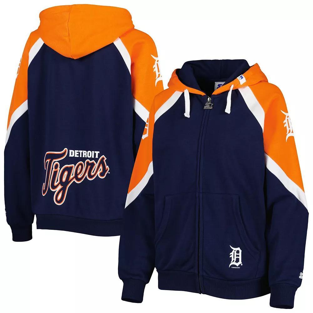 Women's Starter Navy/Orange Detroit Tigers Hail Mary Full-Zip Hoodie, Size: XS, Blue Product Image