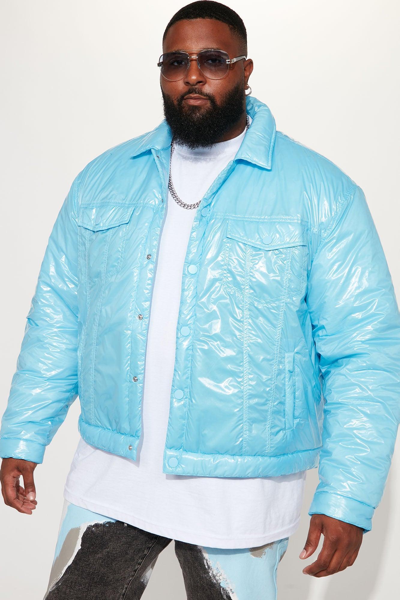 Posted Shiny Nylon Trucker Jacket - Light Blue Product Image