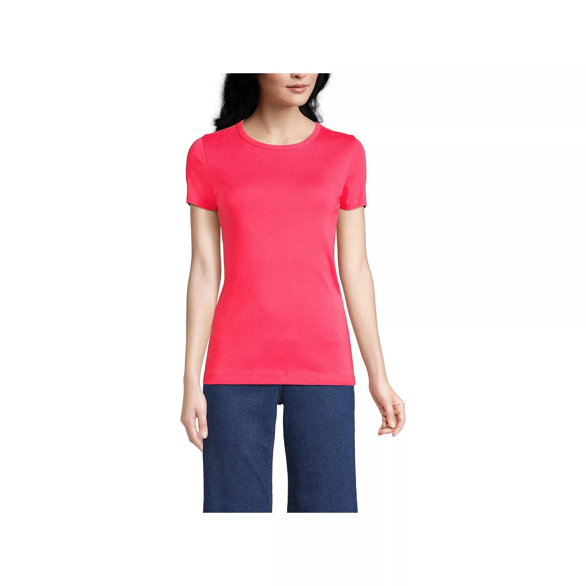 Women's Lands' End All-Cotton Crewneck Tee, Size: Medium, Rouge Pink Product Image