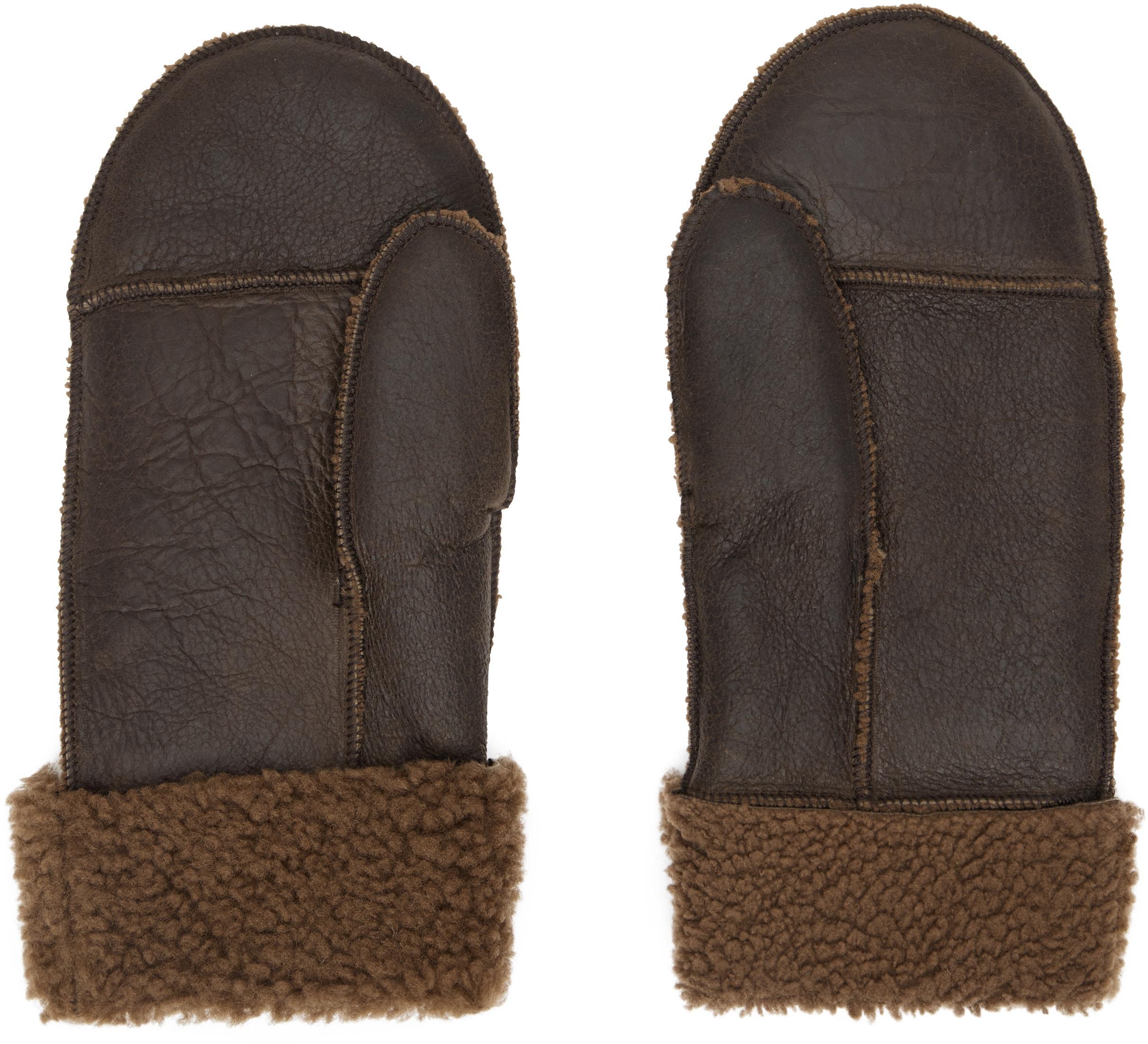 OUR LEGACY Brown Shearling Mittens In Rustic Grain Brown Product Image