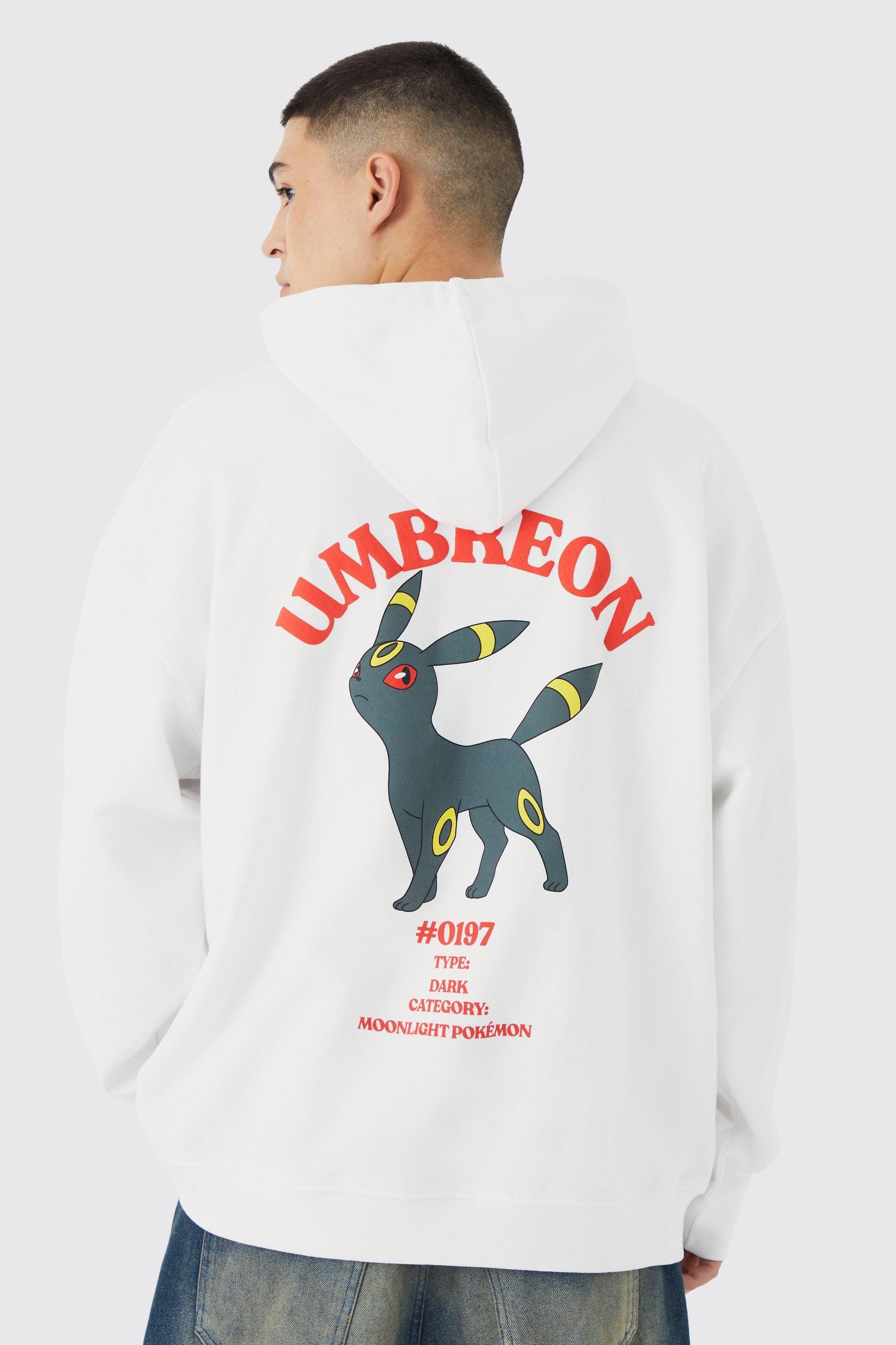 Mens White Oversized Pokemon Umbreon License Hoodie, White Product Image