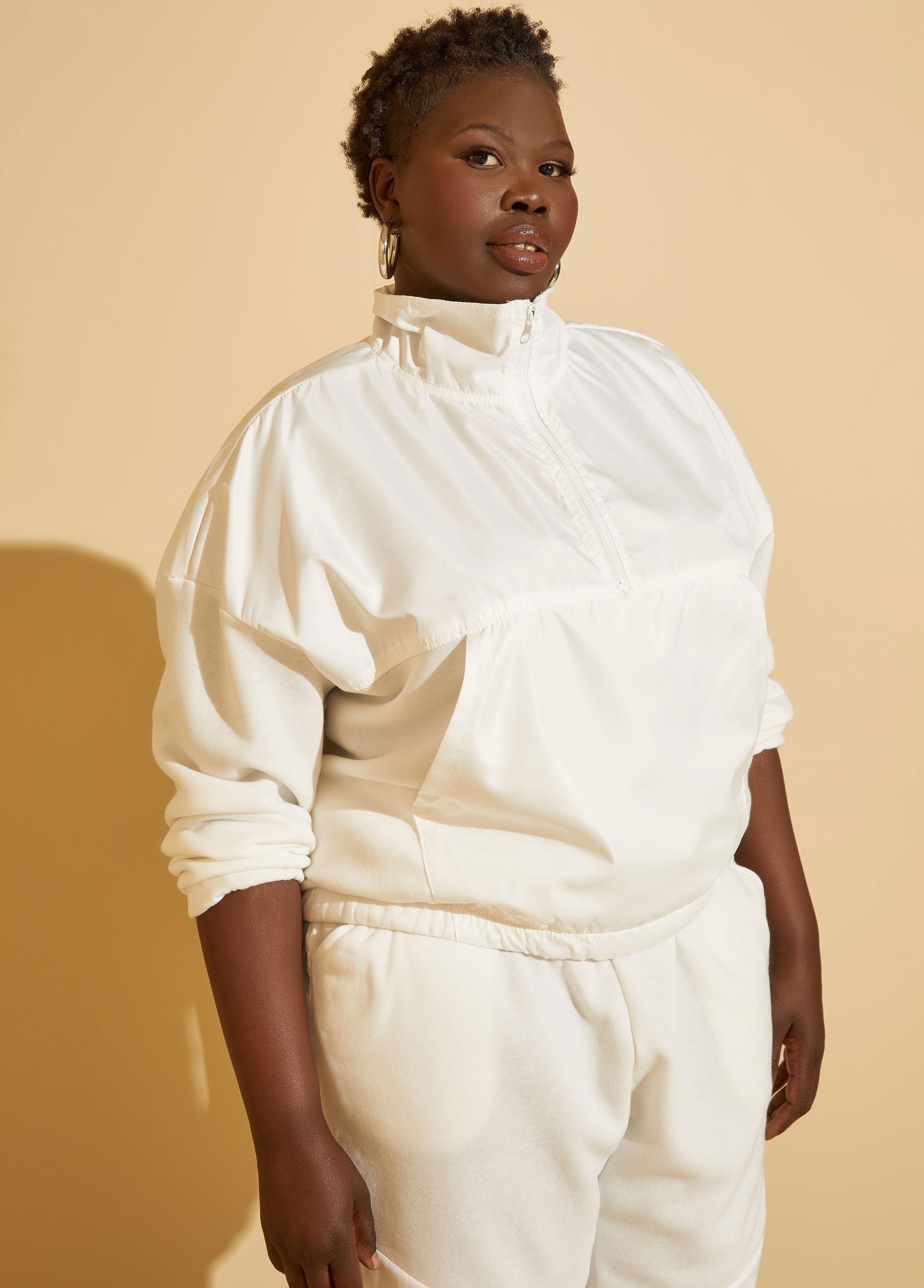 Plus Size Fleece Paneled Pullover Ashley Stewart Product Image