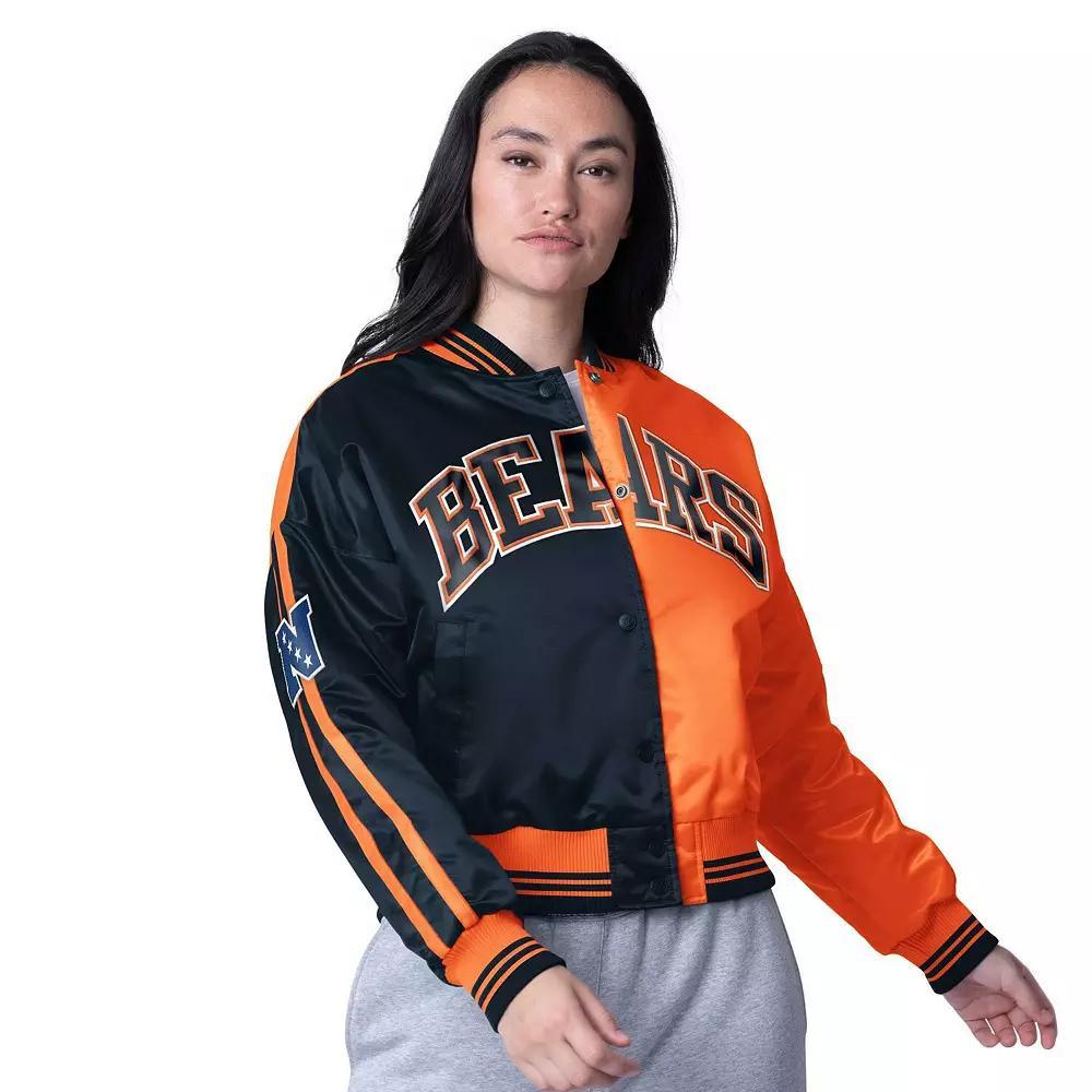 Women's Starter  Navy/Orange Chicago Bears Zone Blitz Cropped Full-Snap Satin Jacket, Size: 2XL, Blue Product Image