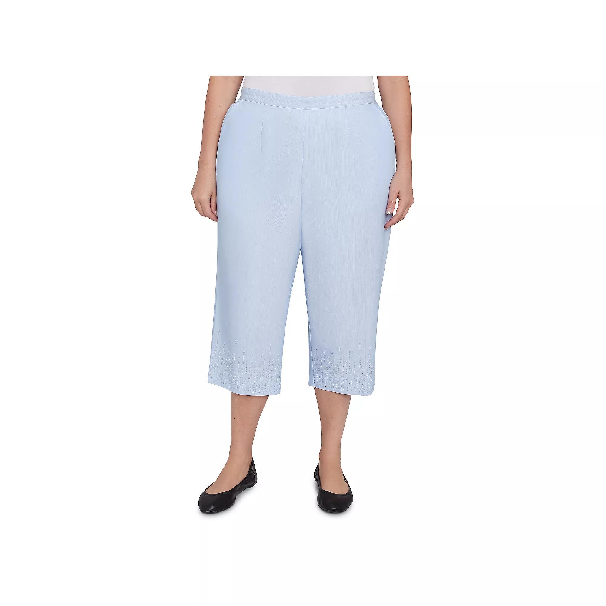 Plus Size Alfred Dunner Heat Set Embroidered Capris, Women's, Size: 18 W, Skyblue Product Image