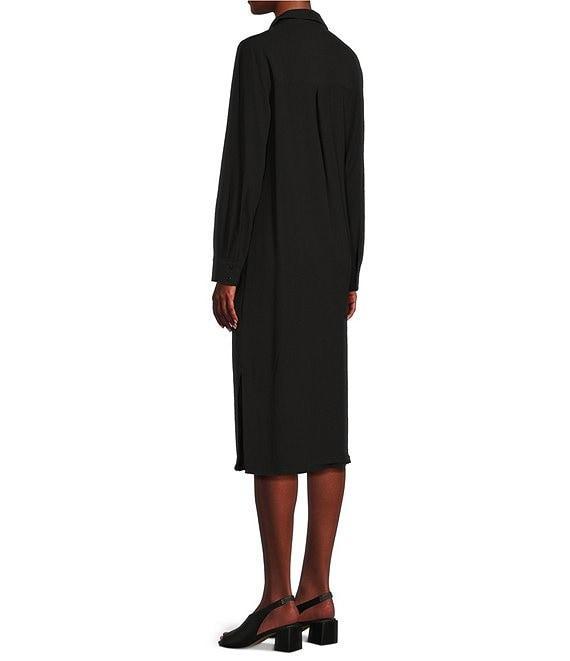 Eileen Fisher Silk Georgette Crepe Notch Collar Long Sleeve Button Front Midi Dress Product Image