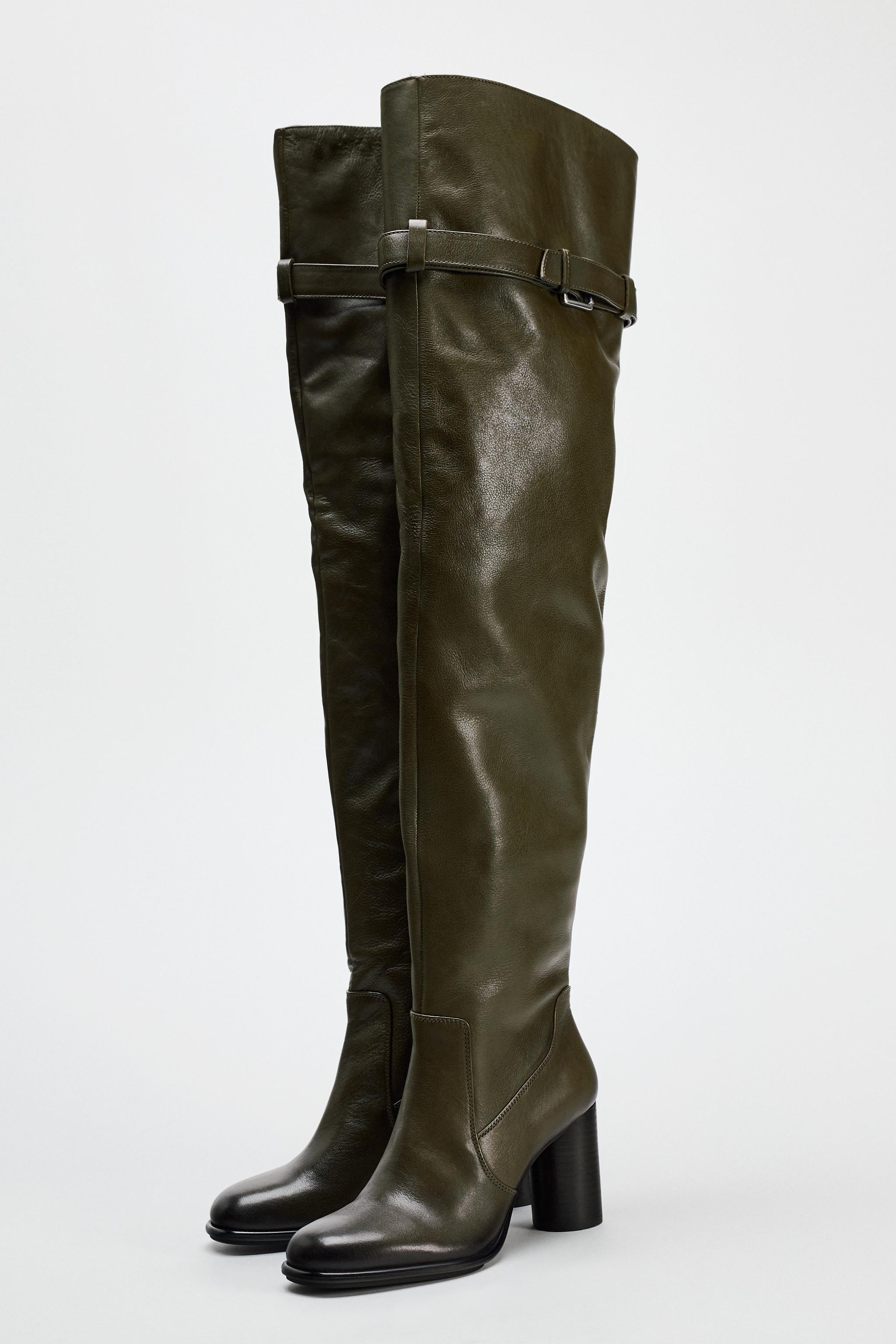 HEELED LEATHER KNEE HIGH BOOTS Product Image