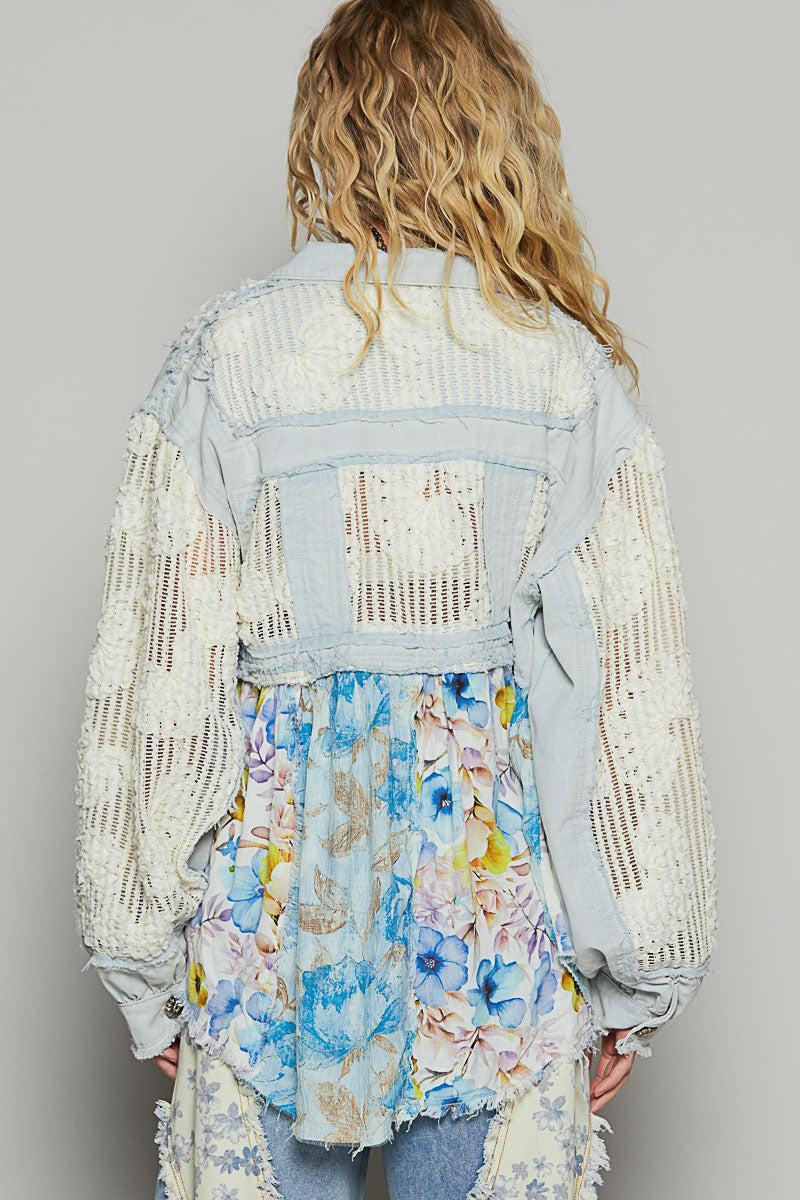 Denim Floral Lace Shirt Product Image