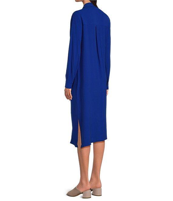 Eileen Fisher Silk Georgette Crepe Notch Collar Long Sleeve Button Front Midi Dress Product Image