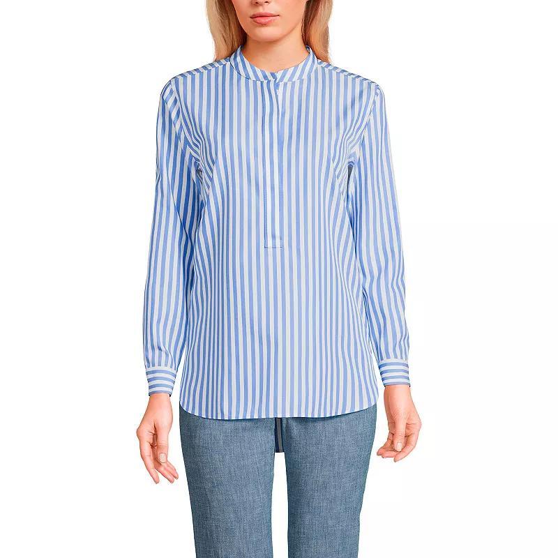 Women's Lands' End No Iron Long Sleeve Banded Collar Popover Shirt, Size: Large, White Product Image