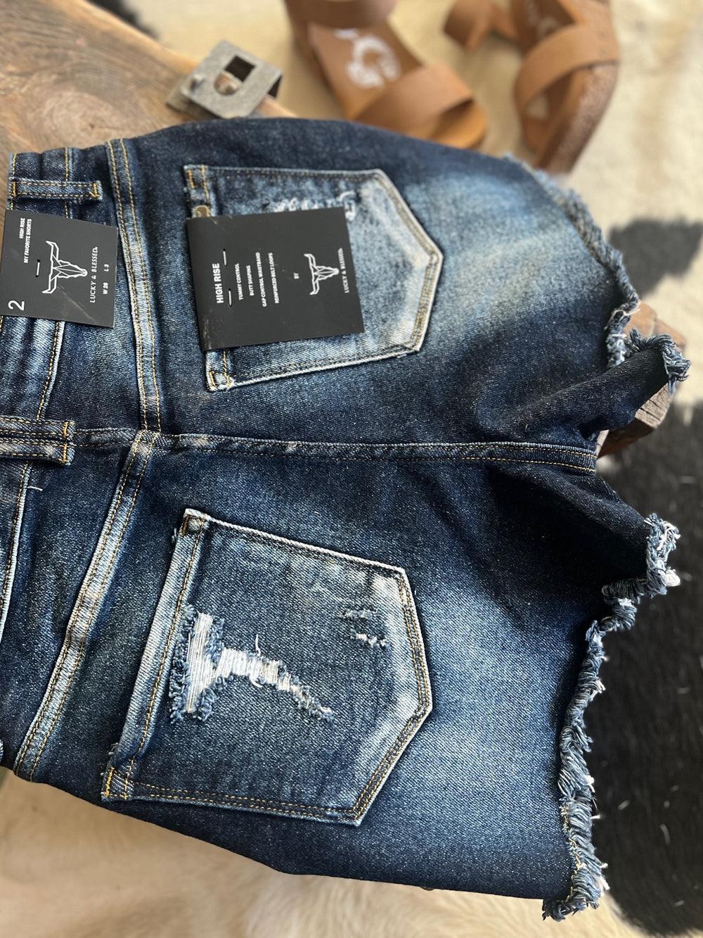 Distressed Tummy Control Denim Shorts - 2 Colors Product Image