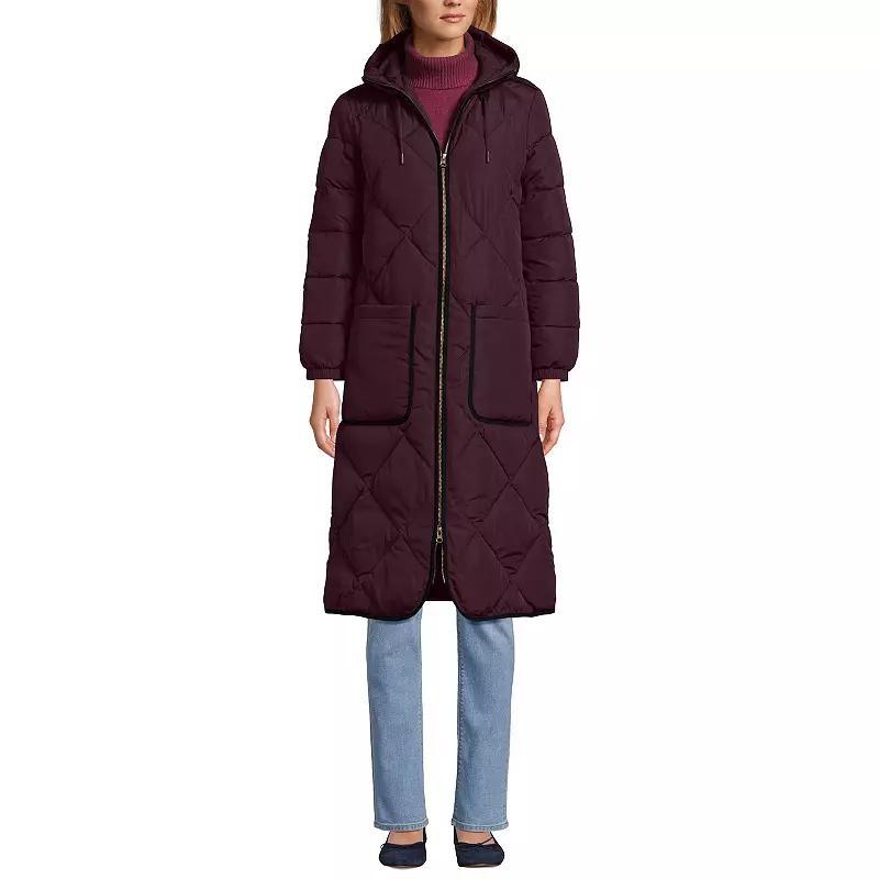 Petite Lands End Insulated Quilted Thermoplume Maxi Coat, Womens Washed Green Product Image