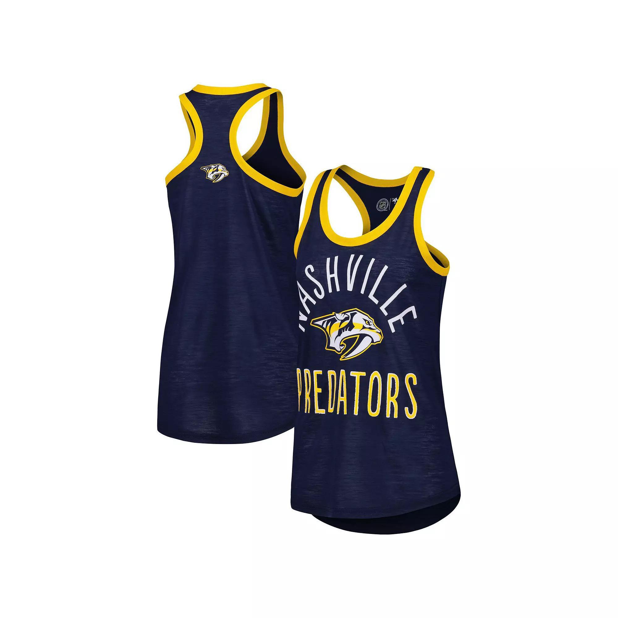 Women's G-III 4Her by Carl Banks Navy Nashville Predators First Base Racerback Scoop Neck Tank Top, Size: Large, Pdt Blue Product Image