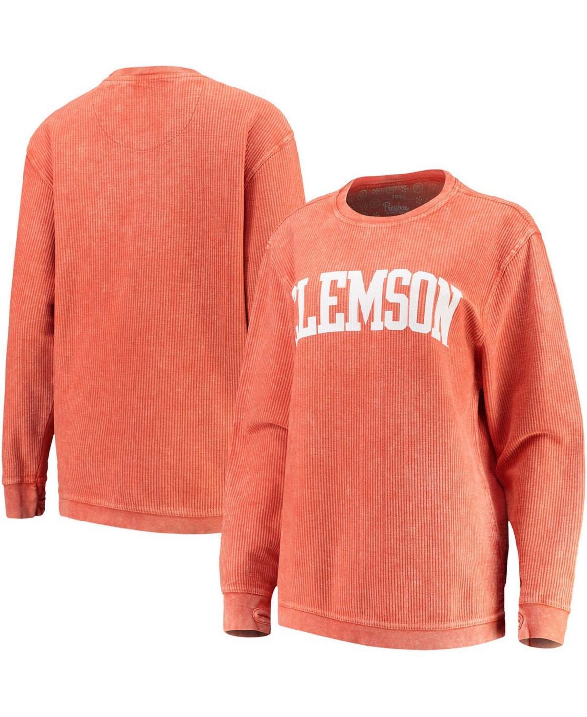 Womens Pressbox Clemson Tigers Comfy Cord Vintage Wash Basic Arch Pullover Sweatshirt Product Image