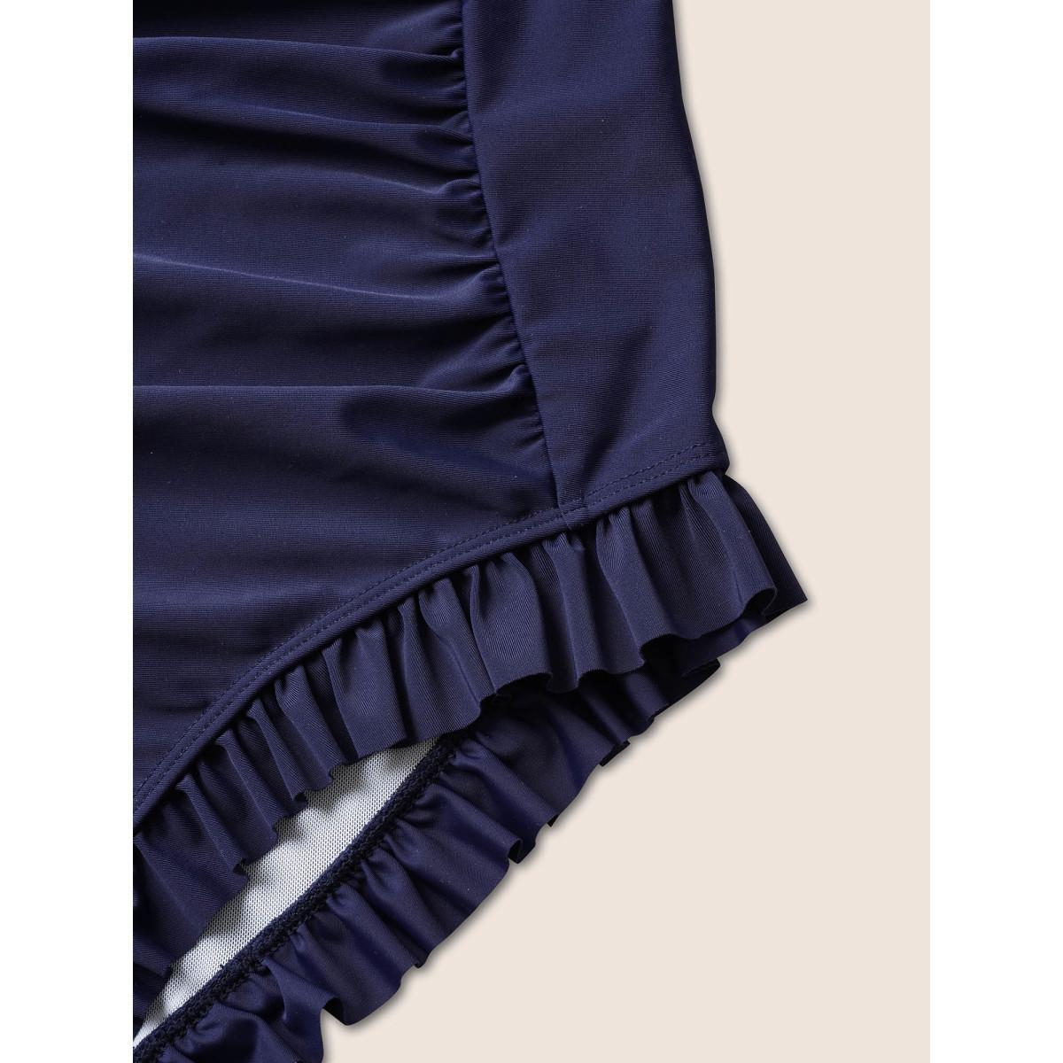 Plus Size Ditsy Floral Patchwork Ruffles Gathered One Piece Swimsuit Women's Swimwear Midnight Beach Non Curve Bathing Suits High stretch One Pieces BloomChic 28/5X Product Image