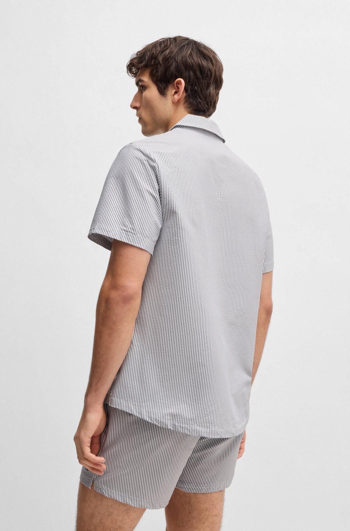 BOSS - Regular-fit beach shirt in seersucker fabric - Dark Blue Product Image