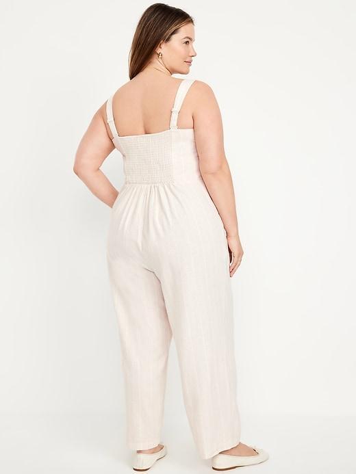 Button-Front Linen-Blend Cami Jumpsuit Product Image