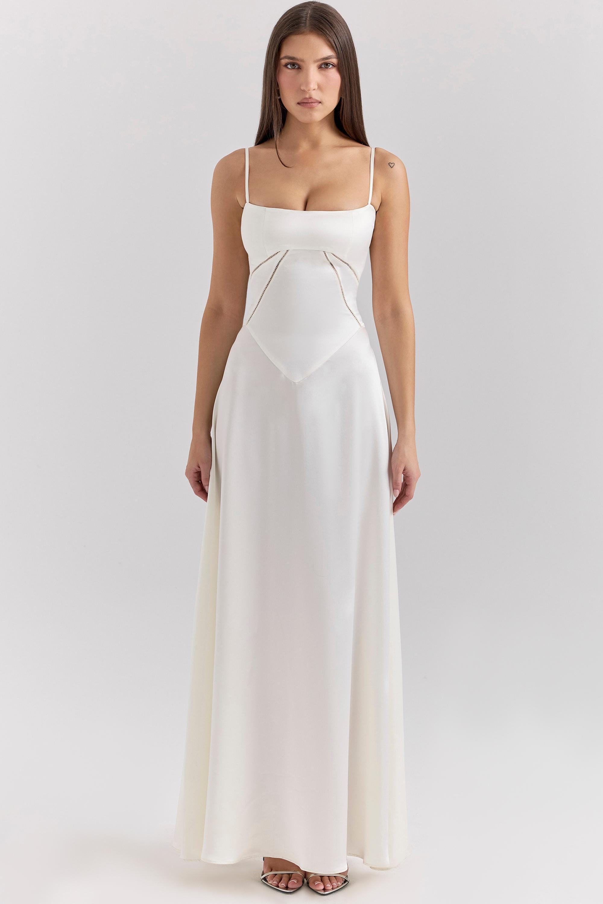 Anabella Ivory Satin Lace Up Maxi Dress Product Image