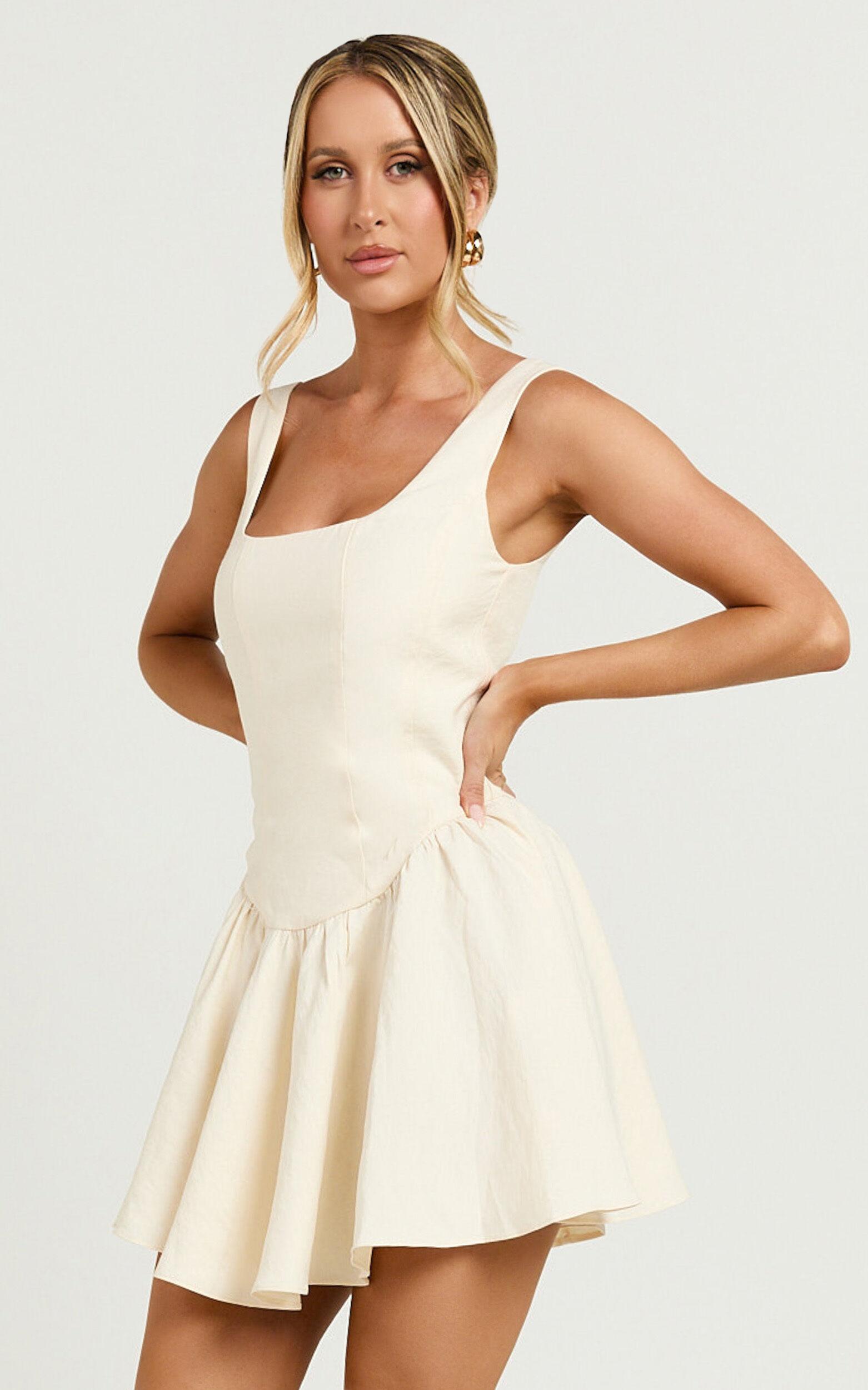 Leanora Mini Dress - Scoop Neck Corset Dress in Ivory Product Image