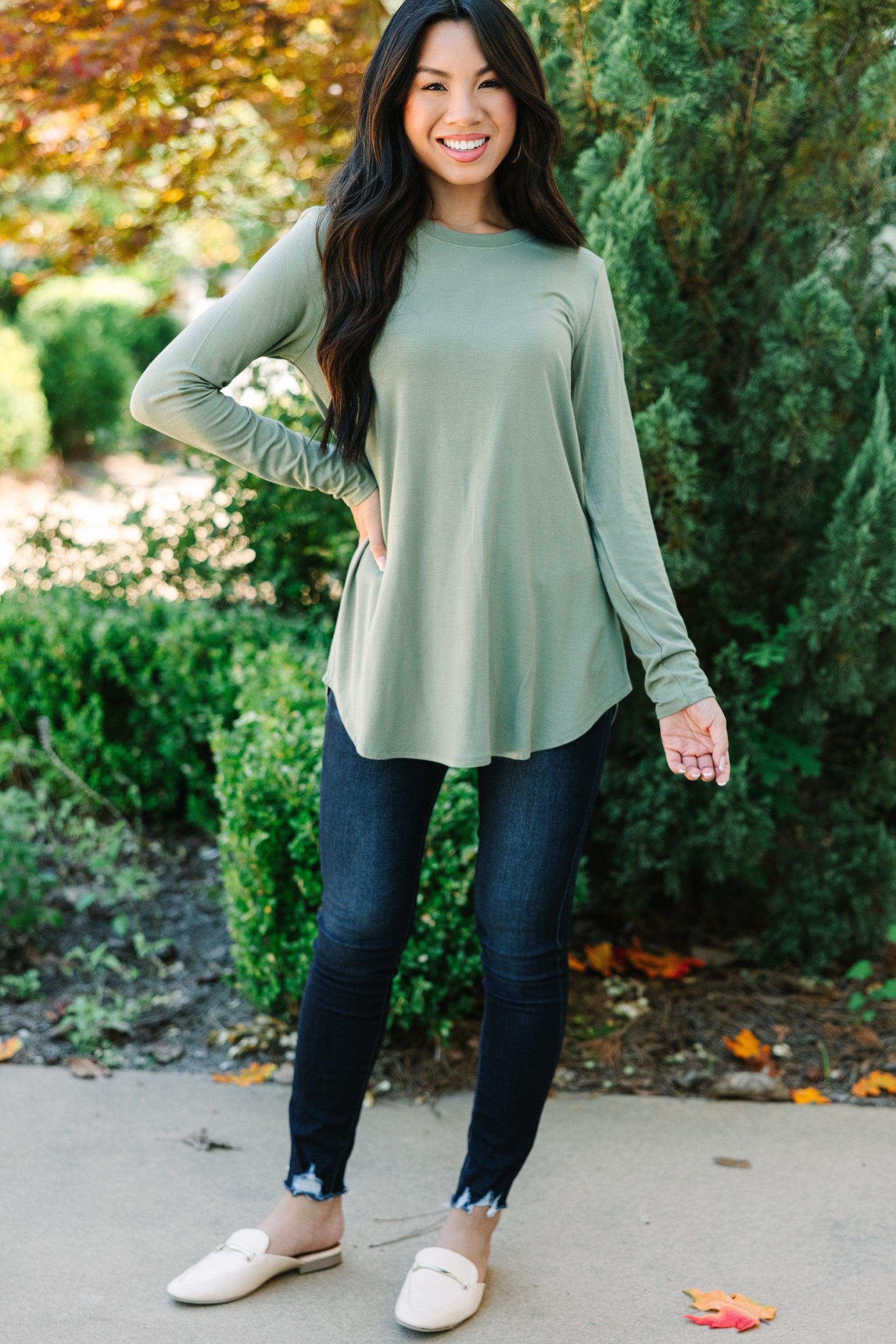 Won't Let You Down Olive Green Classic Top Female Product Image